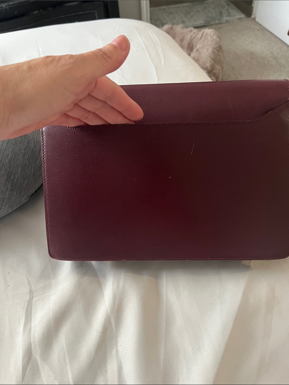 Womens Leather Envelope Bag in Burgundy with Gold Hardware - Picture 2 of 10